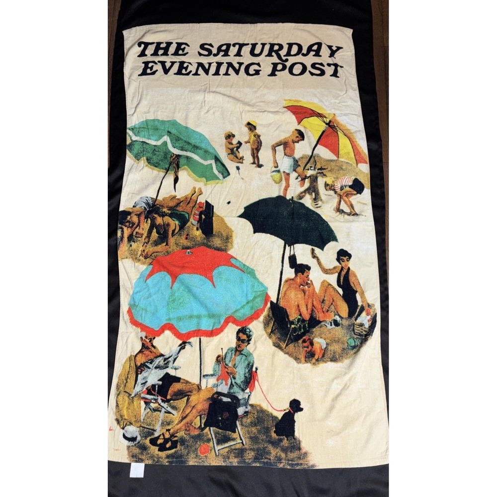 VTG Rare Beach Towel Norman Rockwell Saturday Evening Post Beach Scene 58X33 - Picture 2 of 15